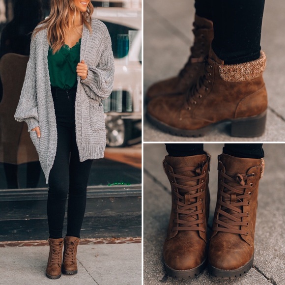 knit cuff combat boots